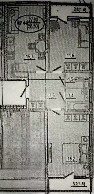 Квартира, 2 комнаты, 55.4 м - Фото 1