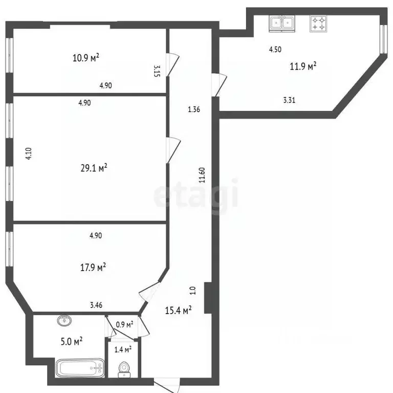 3-к кв. Санкт-Петербург ул. Академика Лебедева, 12 (82.7 м) - Фото 2