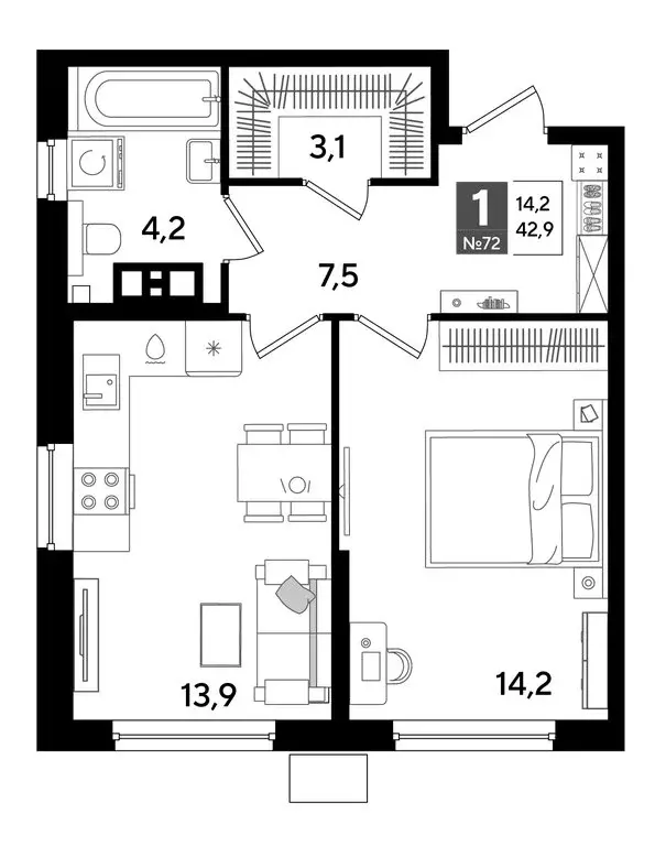 1-комнатная квартира: Краснодар, микрорайон Догма Парк (42.9 м) - Фото 0