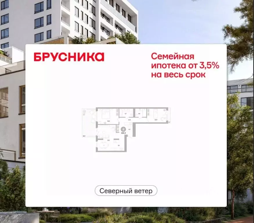 2-к кв. Санкт-Петербург Северный Ветер жилой комплекс (104.29 м) - Фото 1