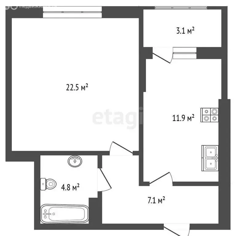 Квартира-студия: Калининград, улица Маршала Баграмяна, 36 (52 м) - Фото 1