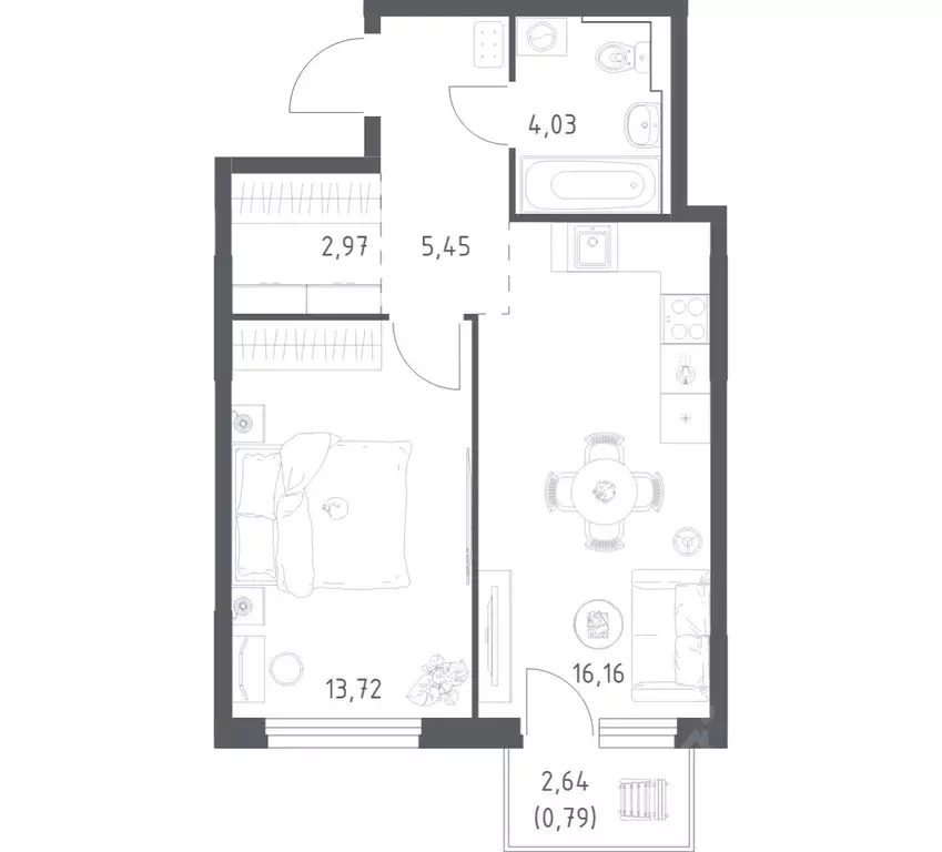 1-к кв. Нижегородская область, Нижний Новгород ул. Дружбы, 33 (43.12 ... - Фото 1