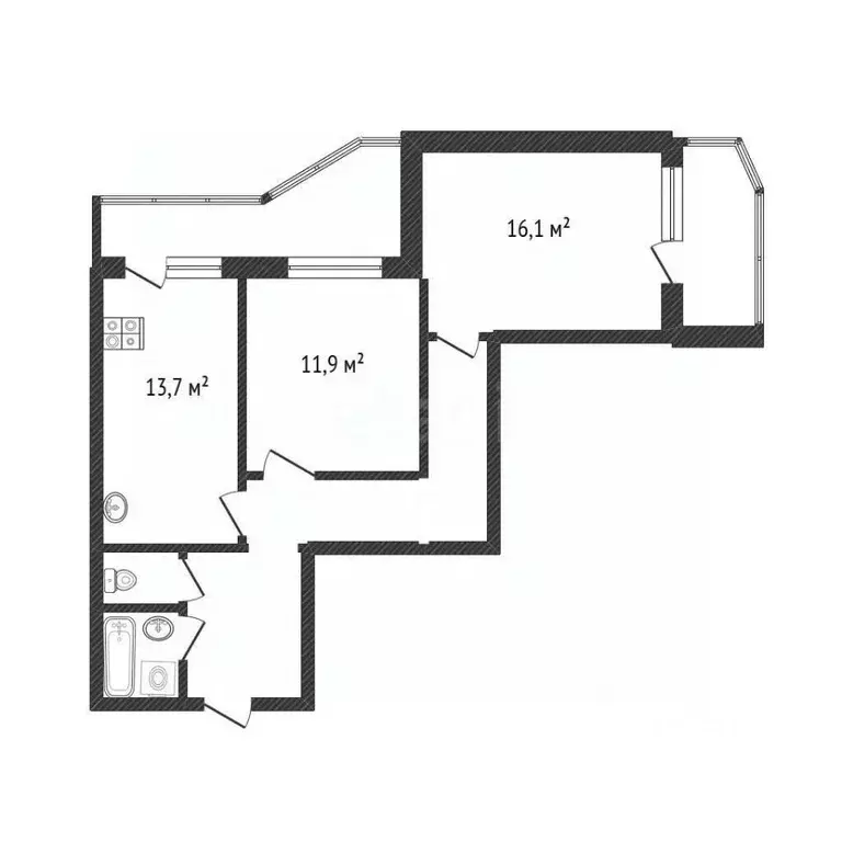2-к кв. Белгородская область, Белгород ул. Макаренко, 26 (59.8 м) - Фото 1