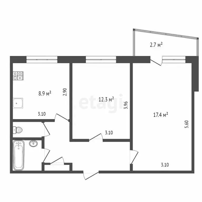 2-комнатная квартира: Тюмень, Широтная улица, 39 (50.6 м) - Фото 0