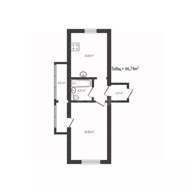 1-к кв. Брянская область, Брянск ул. А.К. Толстого, 3А (46.7 м) - Фото 2
