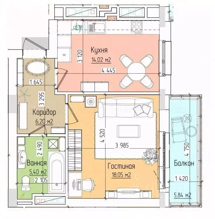 1-к кв. Татарстан, Казань Краснококшайская ул., 84Бк1 (45.6 м) - Фото 2
