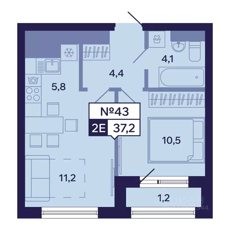 2-к кв. Саха (Якутия), Якутск ул. Новопортовская, 1А/1 (37.2 м) - Фото 1