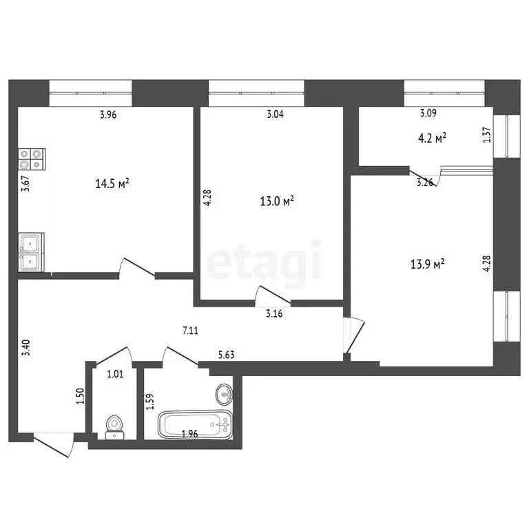 2-комнатная квартира: Тюмень, улица Мельникайте, 38к1 (59.8 м) - Фото 1