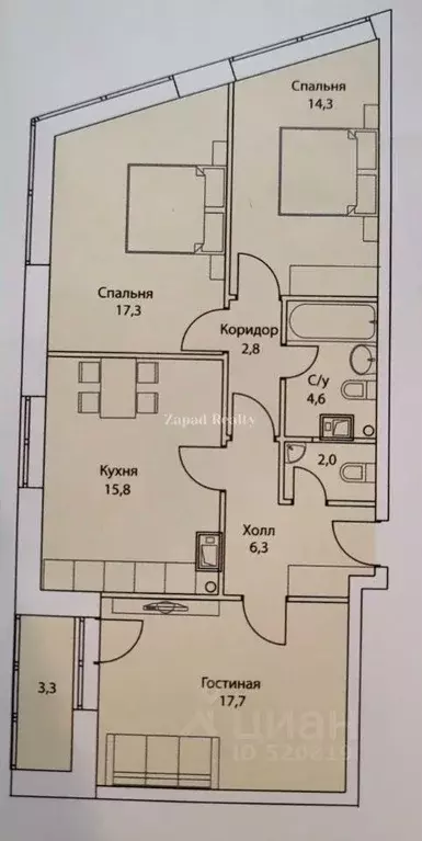 Квартира, 3 комнаты, 83 м - Фото 0