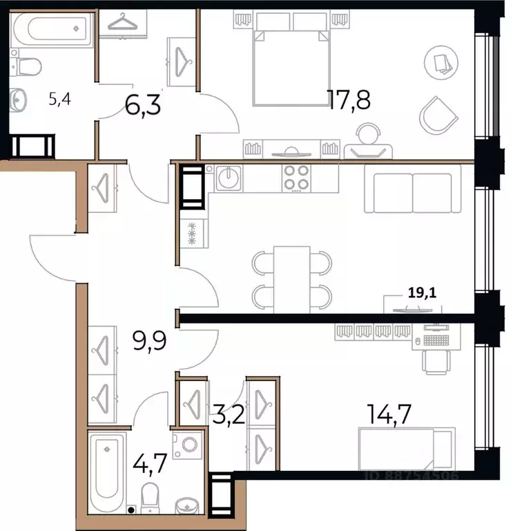 2-к кв. Вологодская область, Череповец Рыбинская ул., 69 (81.1 м) - Фото 1