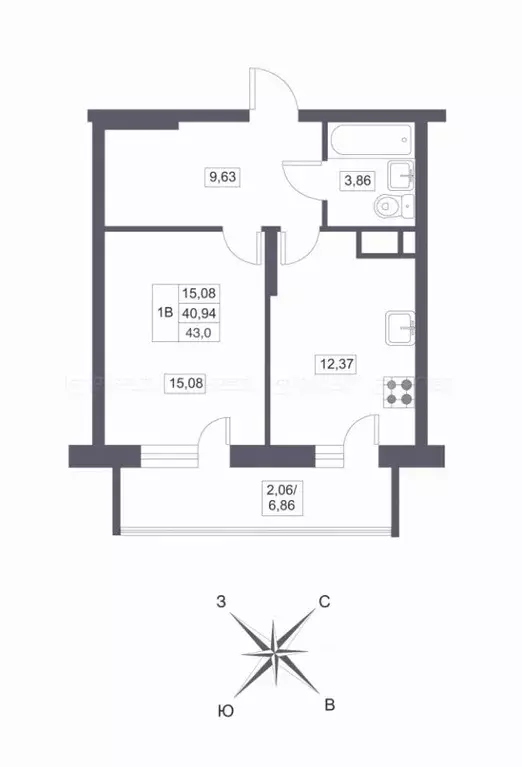 1-к кв. Татарстан, Казань ул. Мансура Хасанова, 15 (43.3 м) - Фото 1