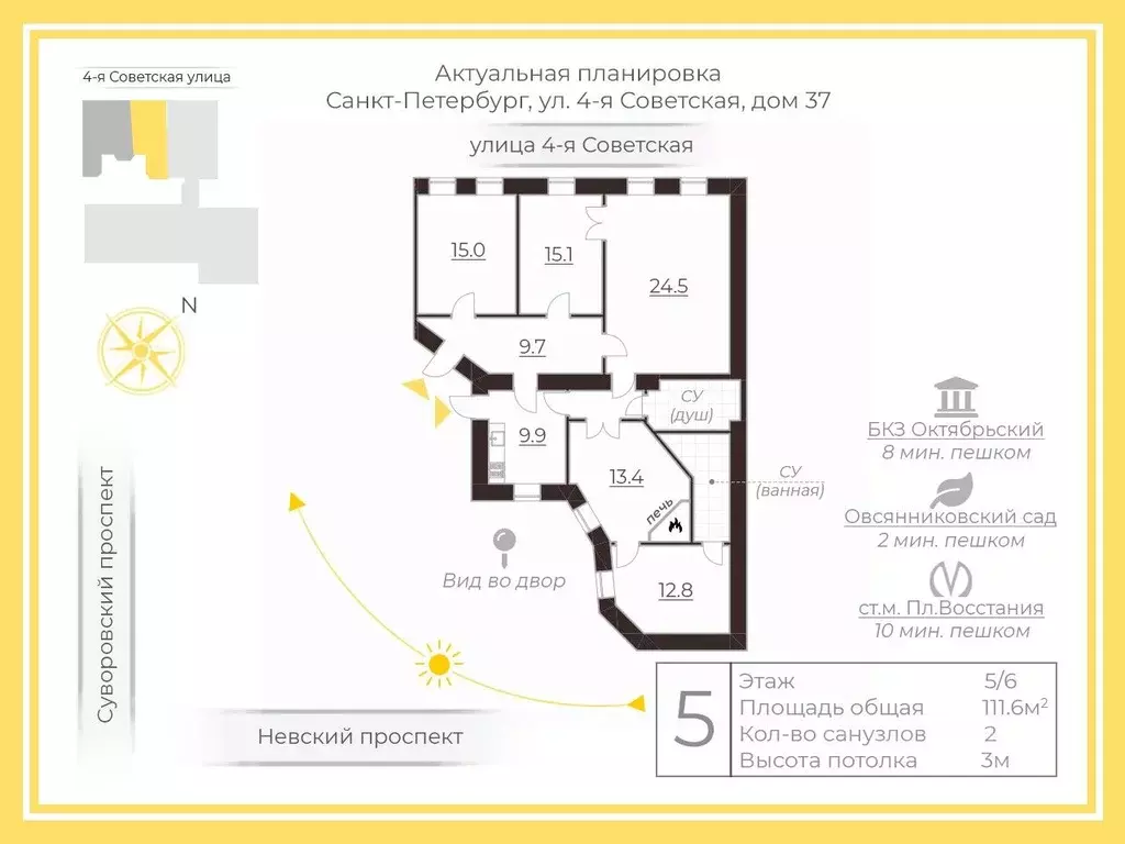 5-к кв. Санкт-Петербург 4-я Советская ул., 37 (111.6 м) - Фото 1