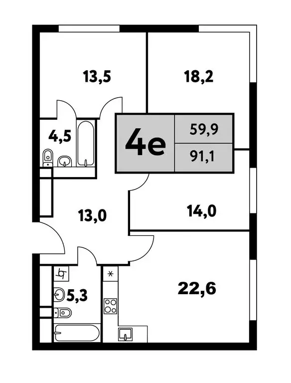 4-комнатная квартира: Москва, Фестивальная улица, 15к4 (91.1 м) - Фото 0