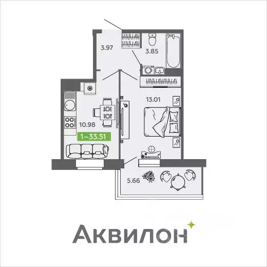 1-к кв. Архангельская область, Северодвинск И-1 кв-л, Аквилон Нео ... - Фото 0