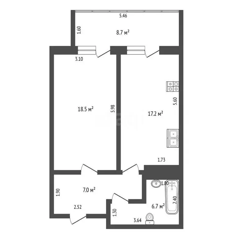 1-комнатная квартира: Ялта, улица Крупской, 52 (58.1 м) - Фото 1