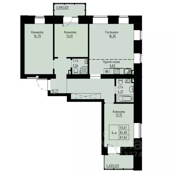 4-к кв. Красноярский край, Красноярск ул. Елены Стасовой, 82 (83.9 м) - Фото 1