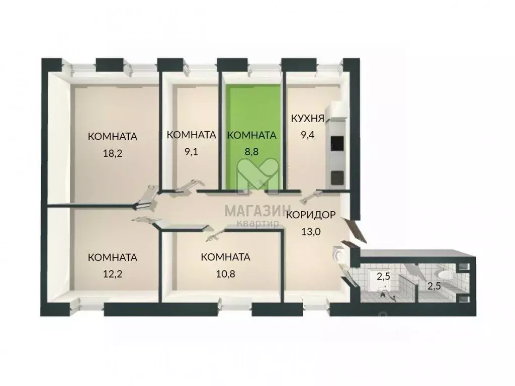 Комната Санкт-Петербург Невский просп., 128 (8.8 м) - Фото 1