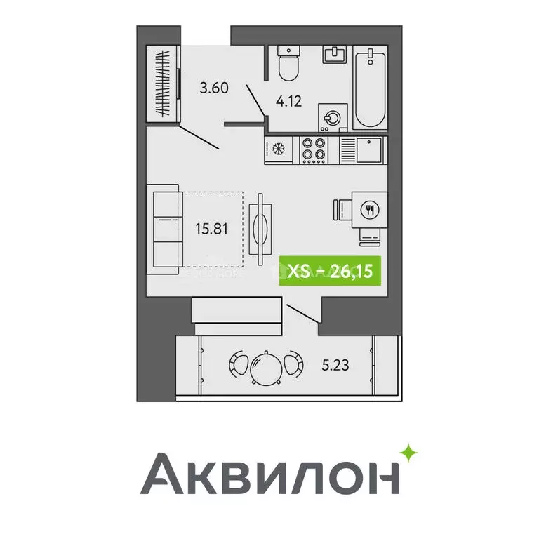 Квартира-студия: Северодвинск, Архангельское шоссе, 118 (26.2 м) - Фото 1
