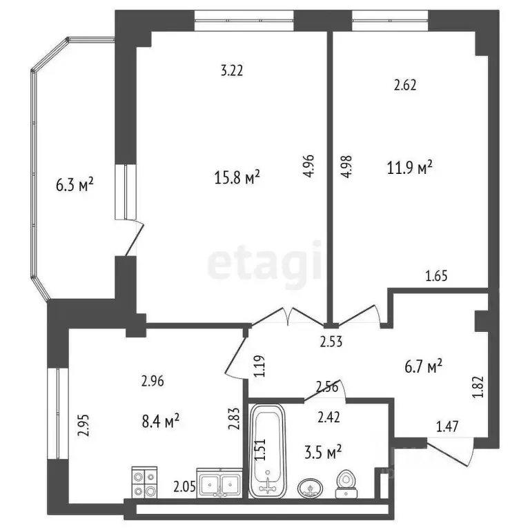 2-к кв. Ростовская область, Ростов-на-Дону ул. Тружеников, 86/5 (52.6 ... - Фото 1