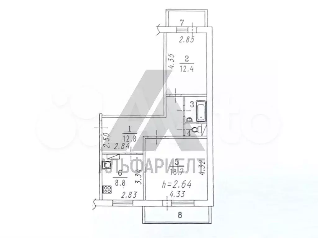 2-к. квартира, 56,7 м, 8/10 эт. - Фото 0