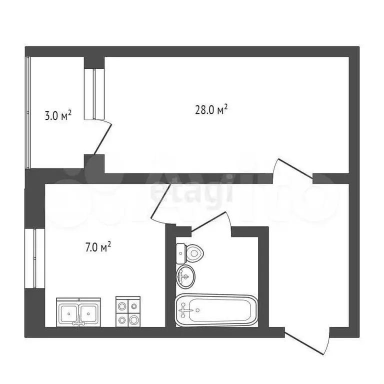 1-к. квартира, 35,4 м, 1/3 эт. - Фото 0