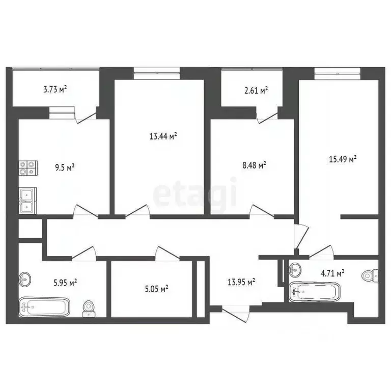 3-к кв. Ростовская область, Ростов-на-Дону Тибетская ул., 1Вс8 (84.8 ... - Фото 2
