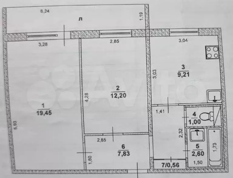 2-к. квартира, 52,9 м, 5/9 эт. - Фото 0