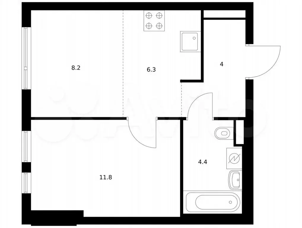 1-к. квартира, 34,7 м, 8/9 эт. - Фото 0