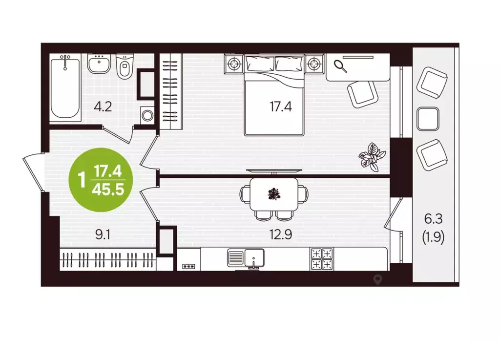 1-к кв. Чувашия, Новочебоксарск ул. 10-й Пятилетки, поз5 (45.5 м) - Фото 1