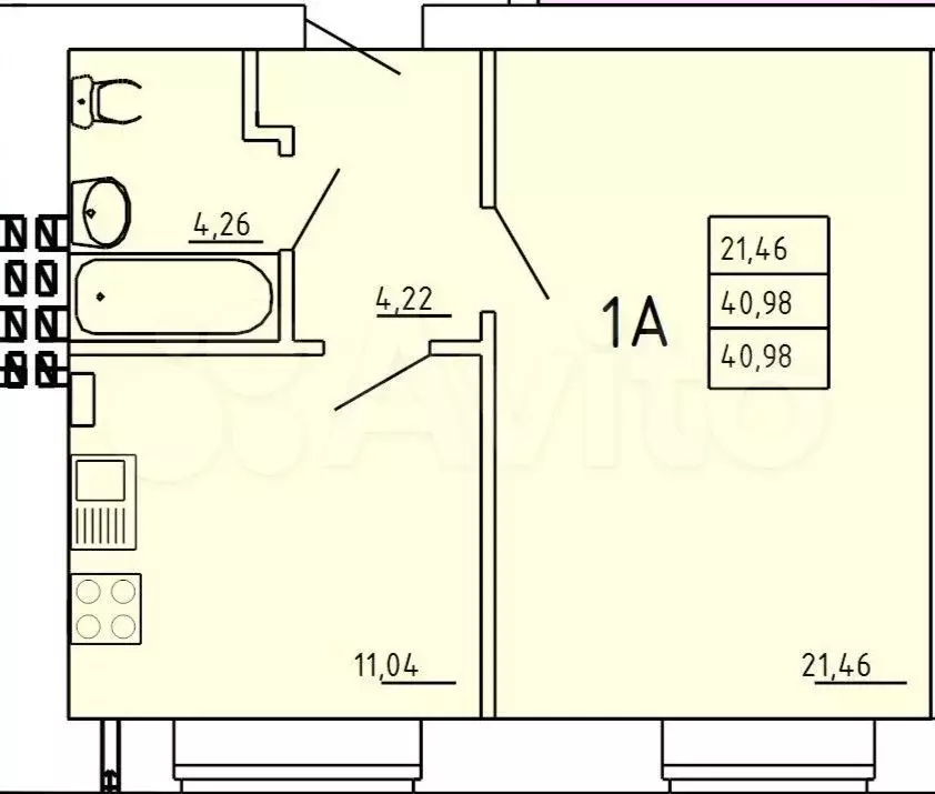 1-к. квартира, 41 м, 2/5 эт. - Фото 0