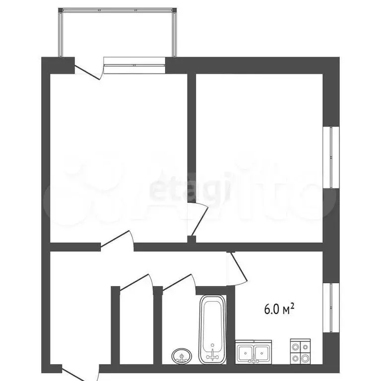 2-к. квартира, 40,7 м, 3/5 эт. - Фото 1