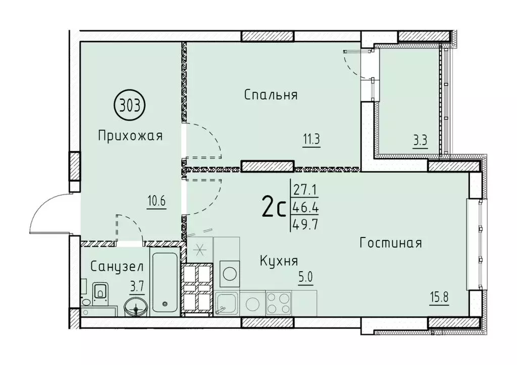 Квартира-студия: Энгельс, ул. Марины Расковой (49.7 м) - Фото 0