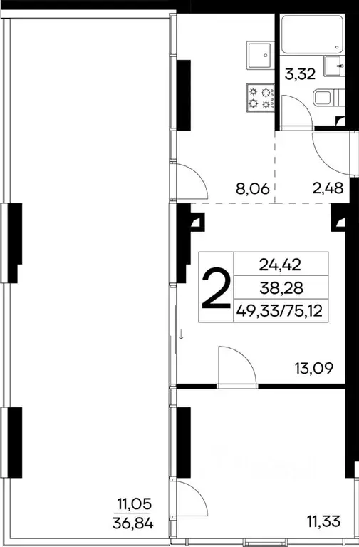 2-к кв. Крым, Алушта муниципальный округ, пос. Семидворье  (75.12 м) - Фото 1
