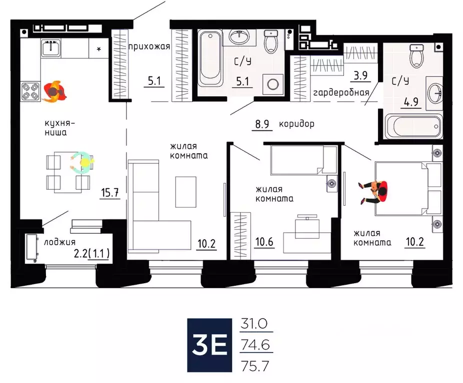 3-к кв. Пермский край, Пермь ул. Газеты Звезда, 5 (75.7 м) - Фото 1