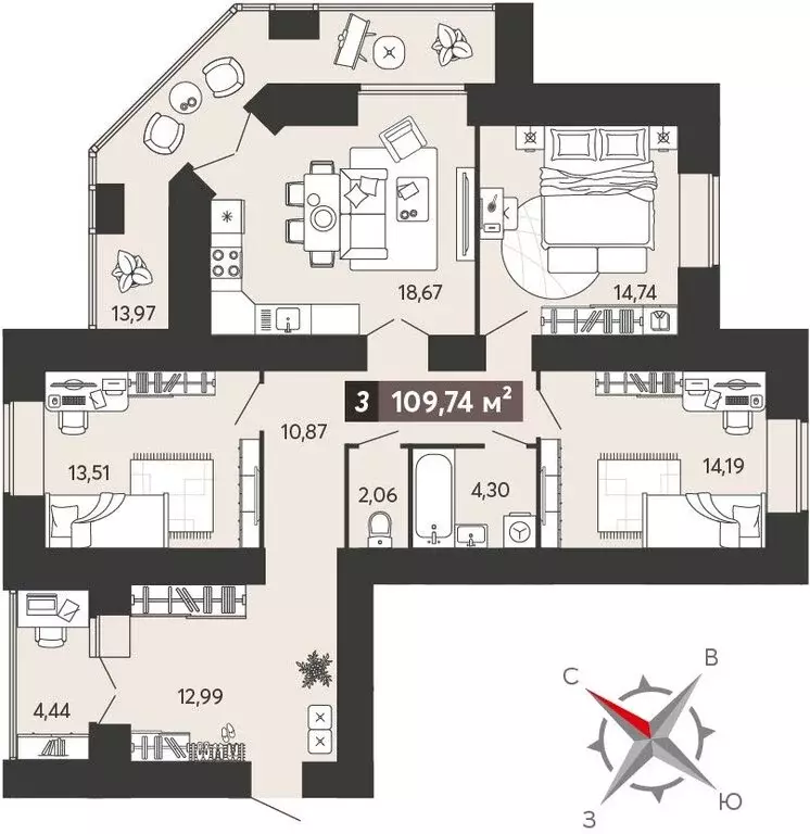 3-комнатная квартира: Пенза, улица 8 Марта, 31к5 (109.74 м) - Фото 0