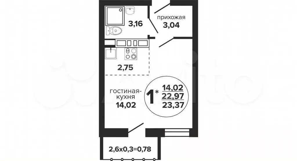 Квартира-студия, 23,4 м, 3/24 эт. - Фото 0
