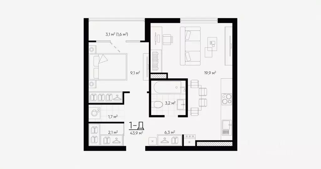 1-к кв. Свердловская область, Екатеринбург Академический мкр, 20-й ... - Фото 2