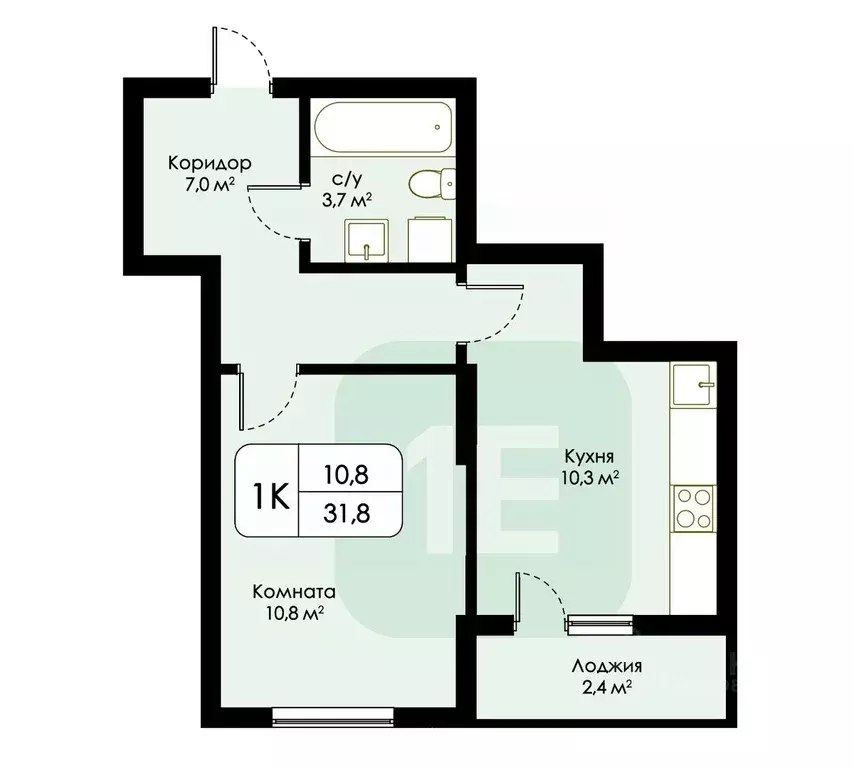 1-к кв. Новосибирская область, Новосибирск ул. Гоголя, 211 (31.8 м) - Фото 2