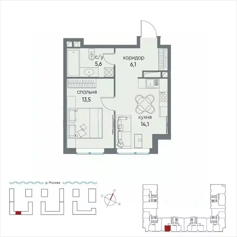 1-к кв. Москва ул. Нижние Мневники, 7 (39.4 м) - Фото 1