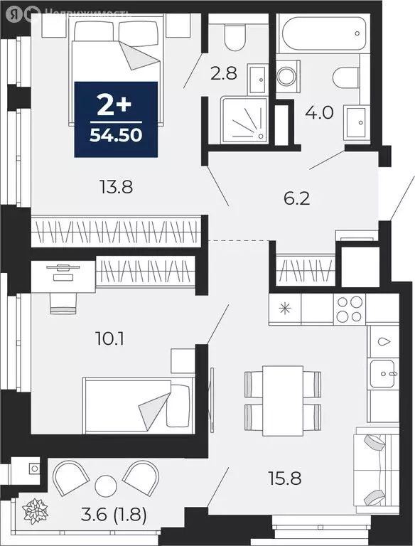 2-комнатная квартира: Тюмень, улица Тимофея Чаркова, 77 (56.3 м) - Фото 0