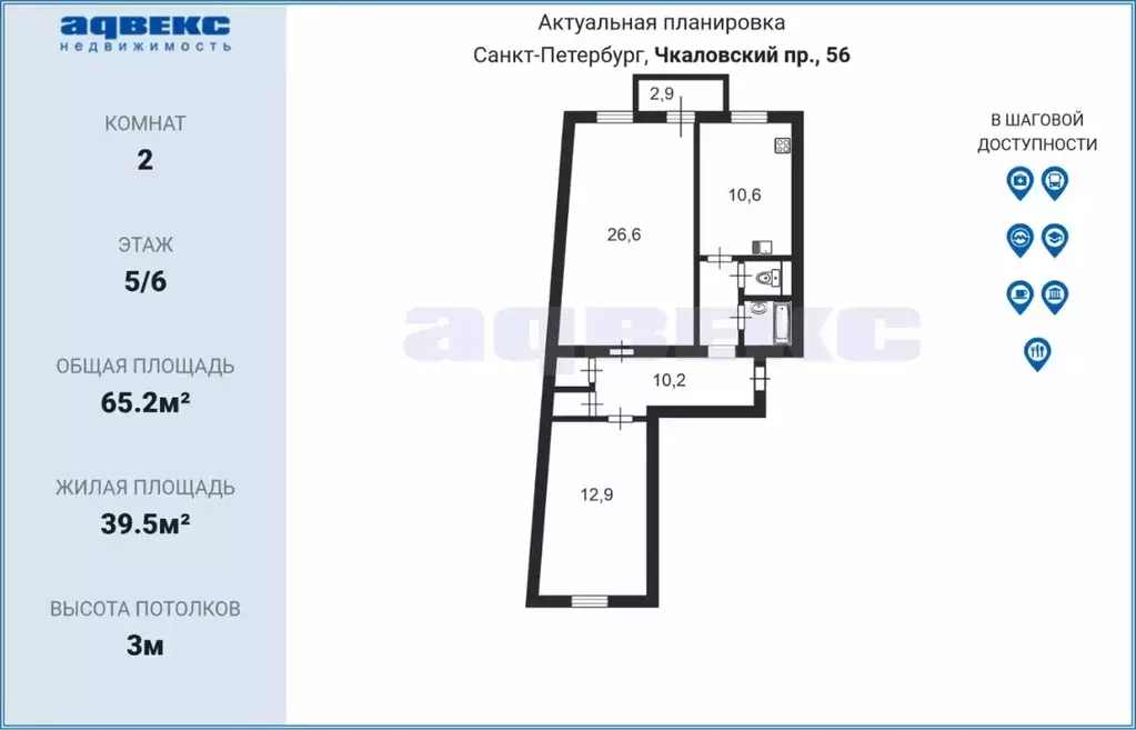 2-к кв. Санкт-Петербург Чкаловский просп., 56 (65.2 м) - Фото 1