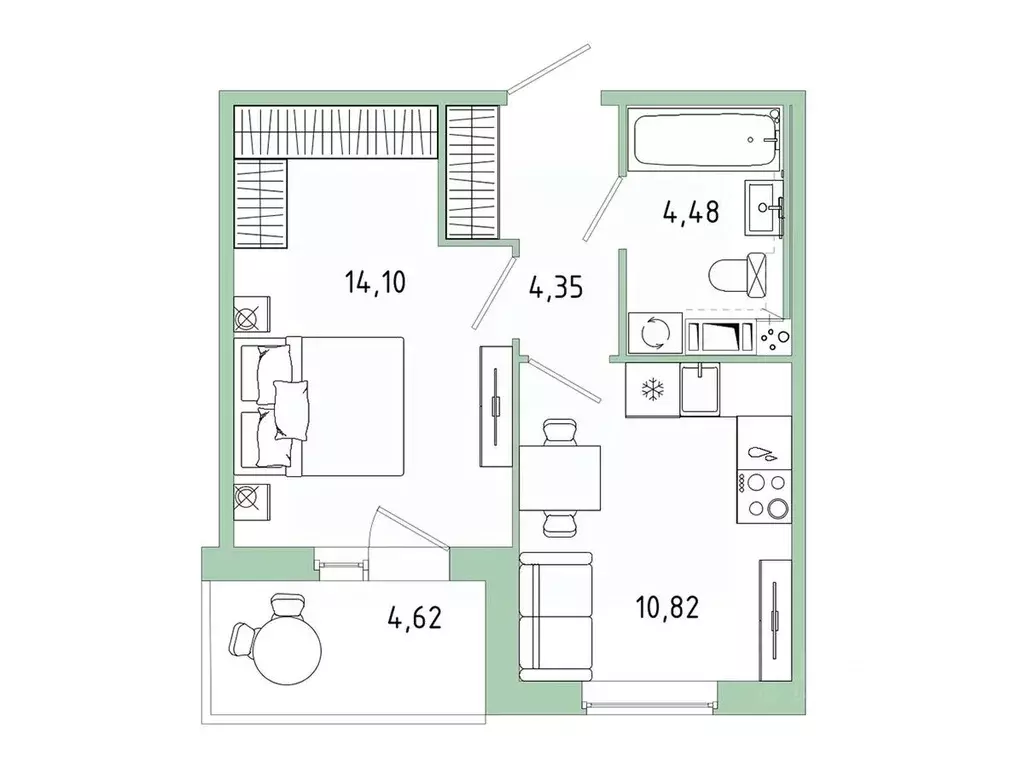 1-к кв. Ленинградская область, Гатчина Въезд мкр,  (36.06 м) - Фото 1