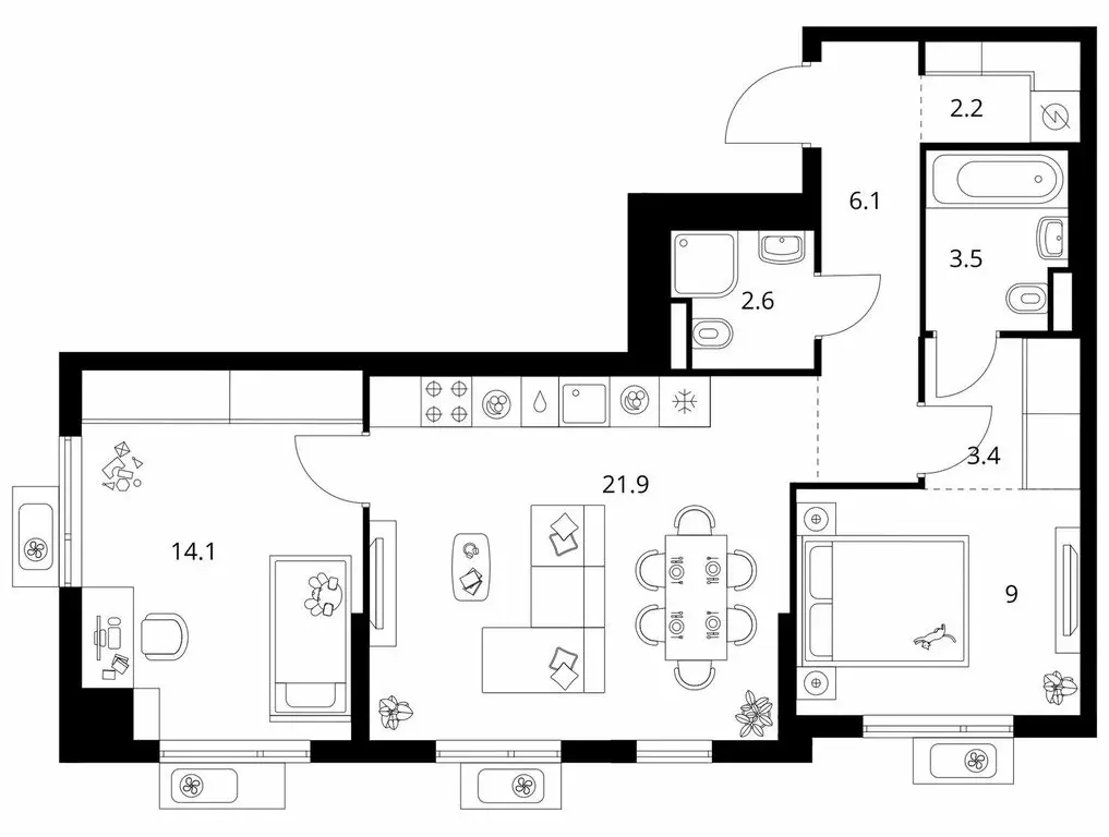 2-комнатная квартира: Мытищи, ЖК Ярославский Квартал (62.8 м) - Фото 1