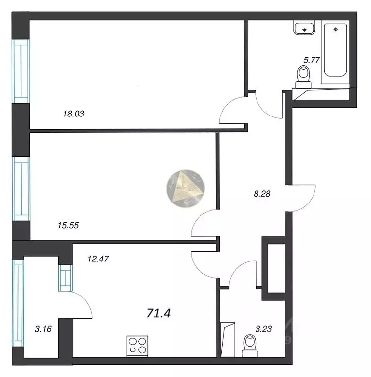 2-к кв. Санкт-Петербург ул. Среднерогатская, 11к2 (71.4 м) - Фото 2