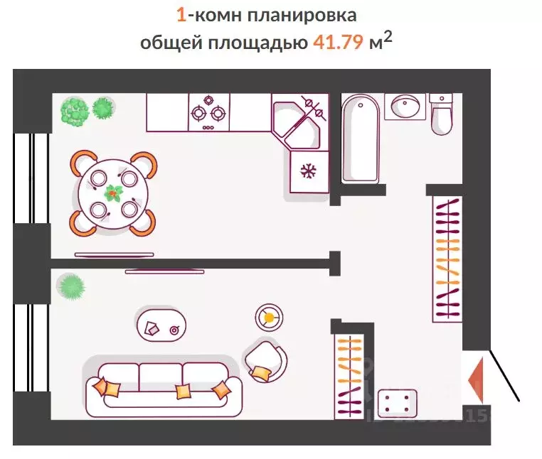 1-к кв. Самарская область, Тольятти Южный Бульвар жилой комплекс (41.8 ... - Фото 0