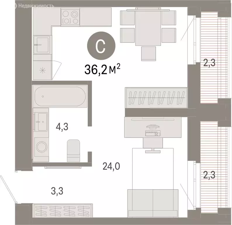 Квартира-студия: Тюмень, Ленинский округ (36.22 м) - Фото 1