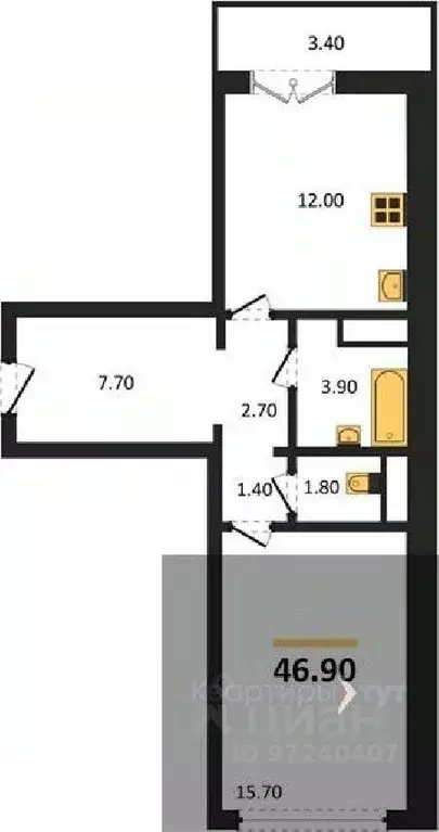 1-к кв. Воронежская область, Новоусманский район, пос. Отрадное ул. ... - Фото 1