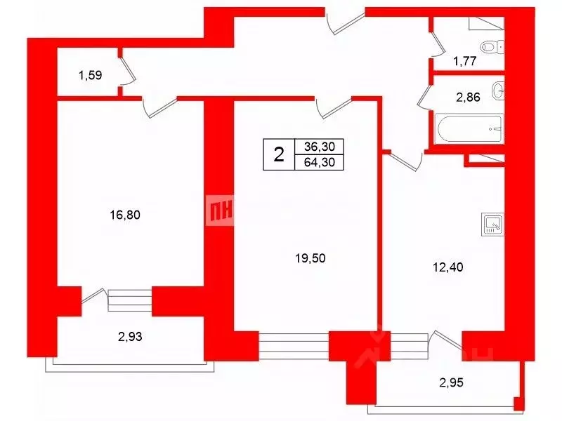 2-к кв. Санкт-Петербург просп. Просвещения, 33к1 (64.3 м) - Фото 1