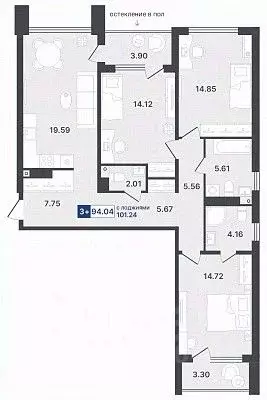 3-к кв. Тюменская область, Тюмень Ставропольская ул., 1 (94.04 м) - Фото 0