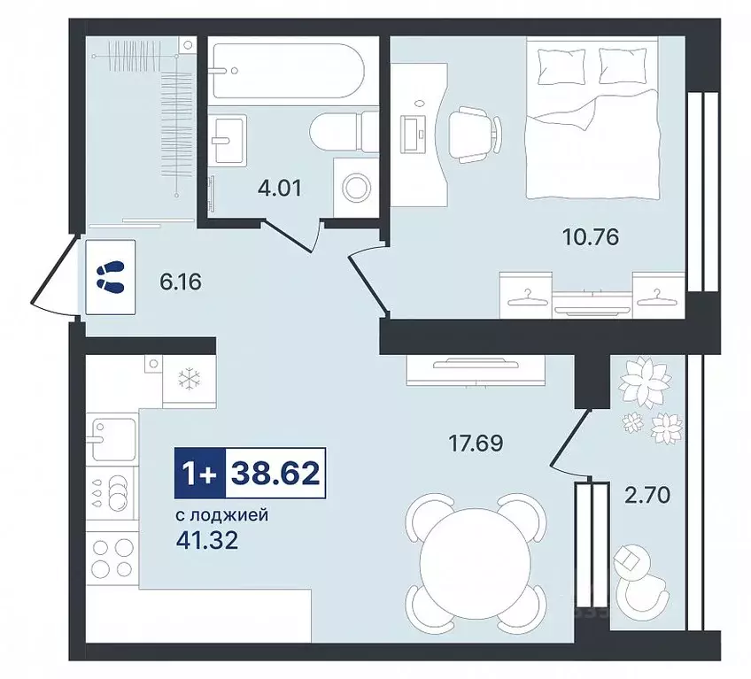 1-к кв. Тюменская область, Тюмень Ставропольская ул., 1к4 (38.62 м) - Фото 1
